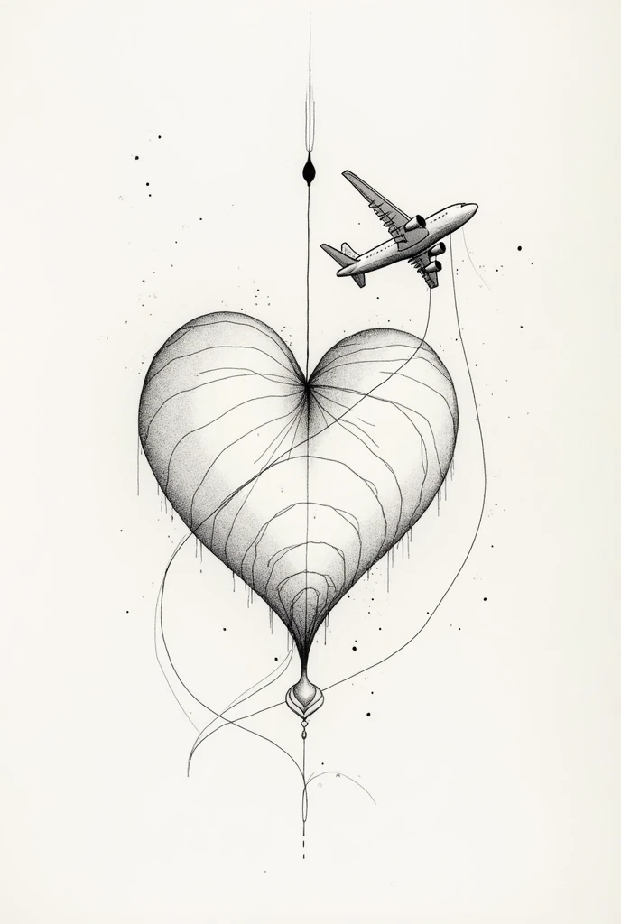 line art tattoo, heart and airplane