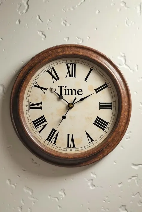 A hand clock with the word time inside