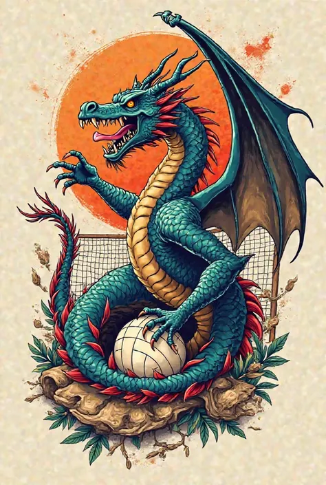 Dragon related to the sport volleyball tattoo style
