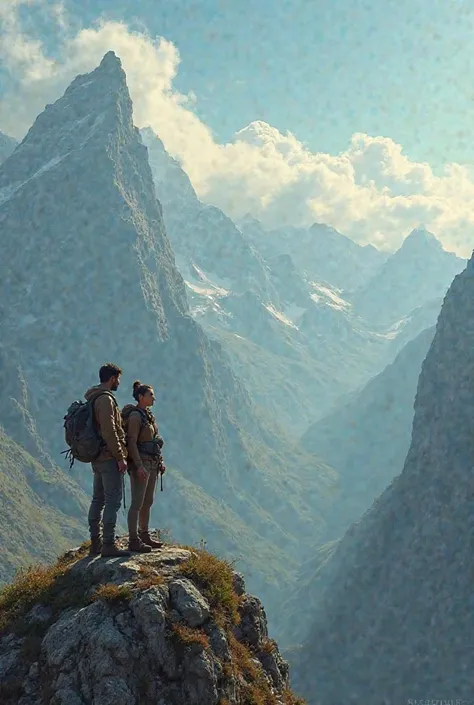 man and woman on two mountains

