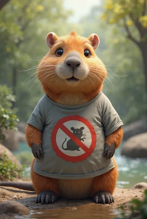 Capybara with anti-mouse t-shirt