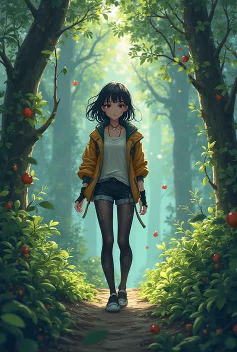 Kagome in a short pants , black stocken and a jacket 