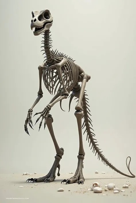 Raptor seen from above but only its skeleton is seen and not its flesh