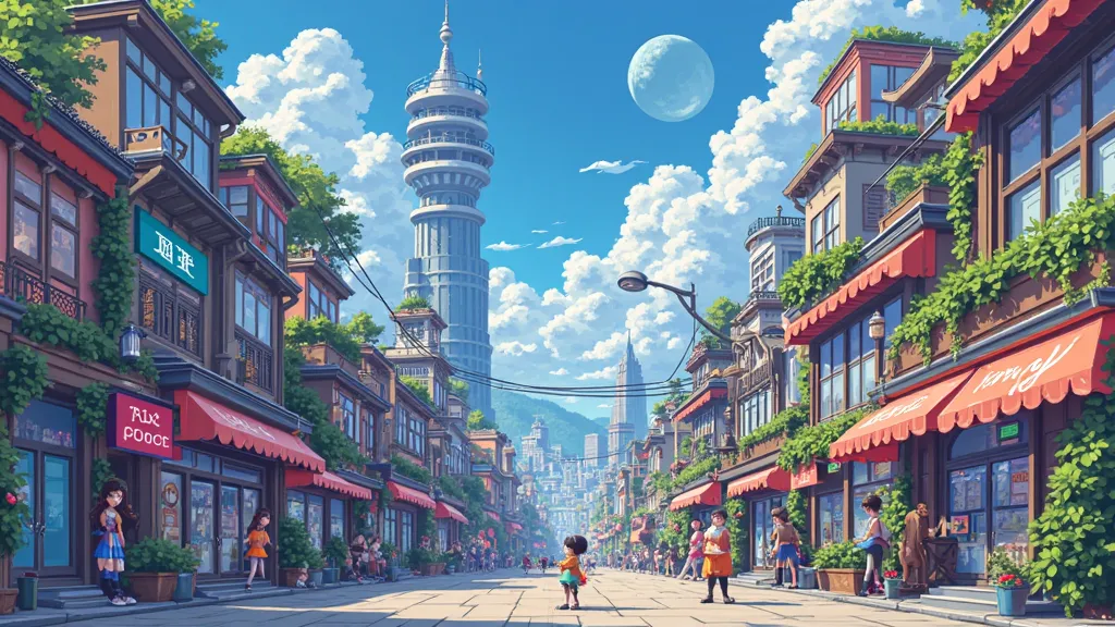  Pixel art , anime city