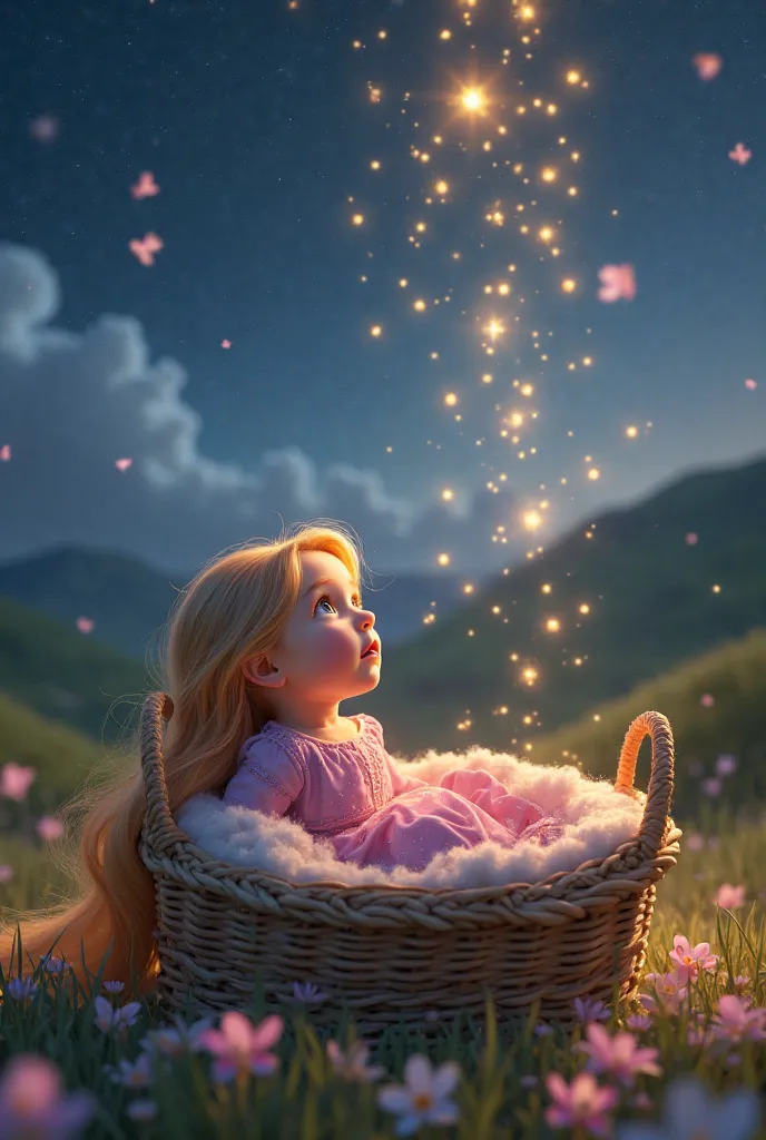 Rapunzel as a baby watching the lights 