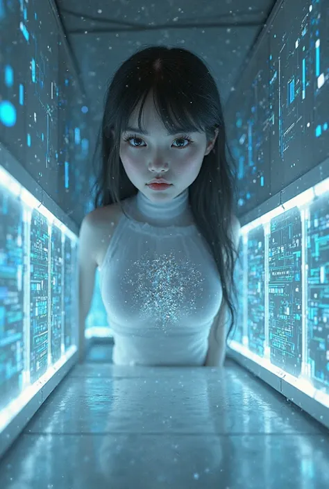 Image of a virtual girl in a computer preparing to delete data