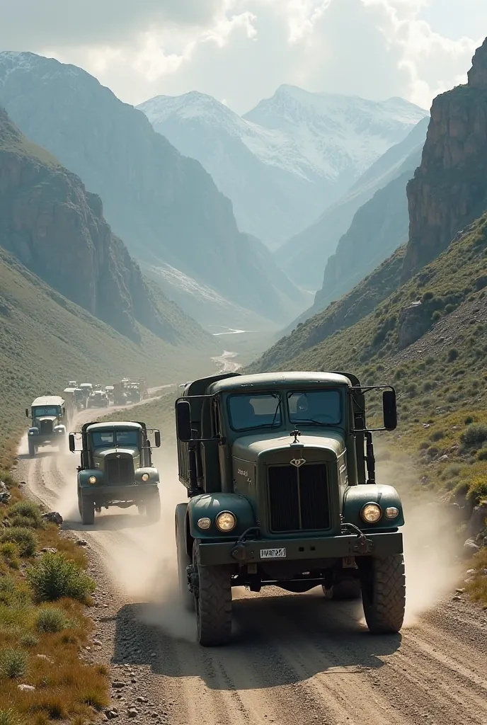 Ural Nose Trucks Advancing in Herds on Scenic Terrain 