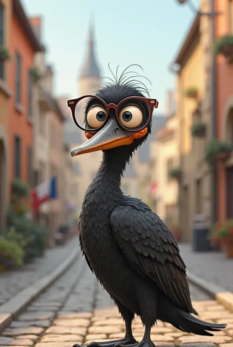 Animated cormorant with glasses in Lille