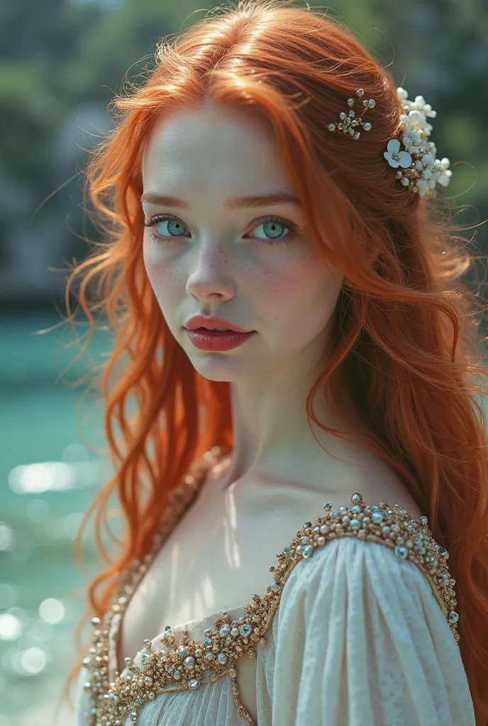 A young princess whose beauty was meticulously sculpted by the goddesses. A girl whose appearance is completely unique and worthy of devotion.
Her skin is super pale and perfectly untouched. Long, strawberry gold hair. Blood red lips. And innocent blue eye...