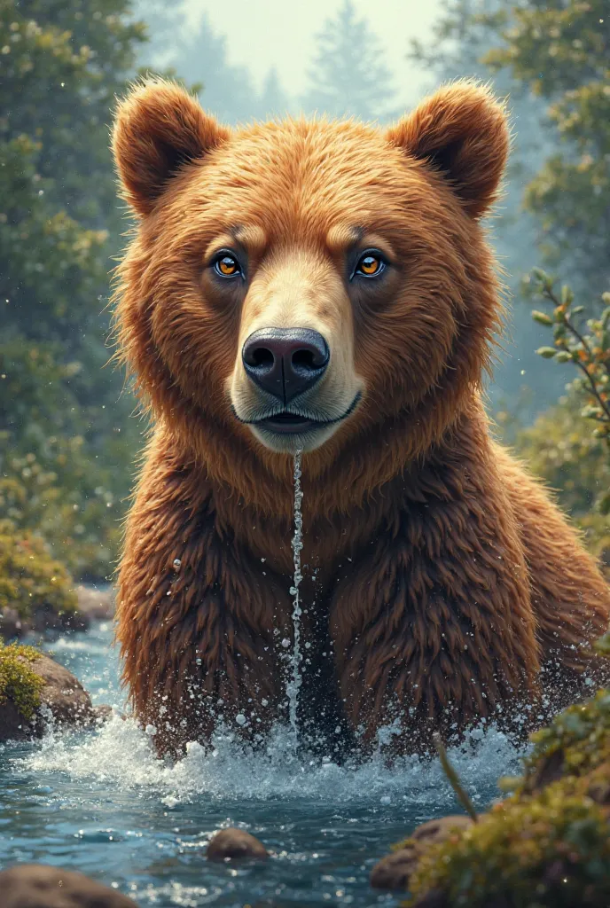 Make me an advertisement for a shampoo that has a bear, that is eye-catching and is for all audiences, and with the phrase “bear saliva to make your hair silky” 