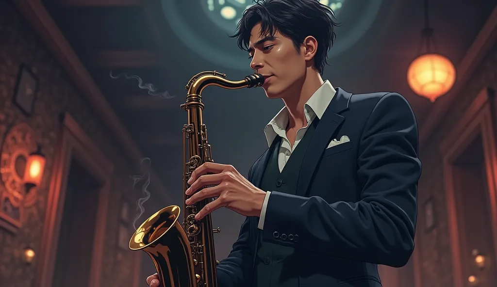 anime. the guy in the suit plays the saxophone