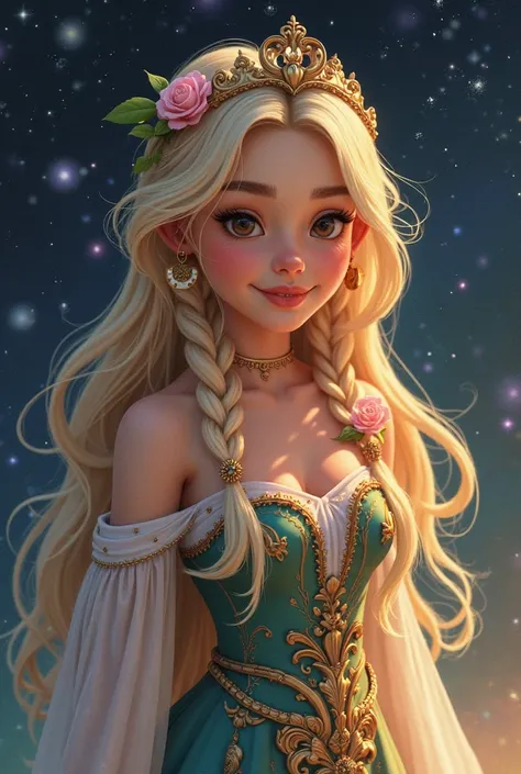 Princess Lila; Since she was born, , she had been known for her charm, , which attracted all living beings around her., , making flowers bloom, , animals would approach without fear and the stars would shine more brightly every time she smiled..