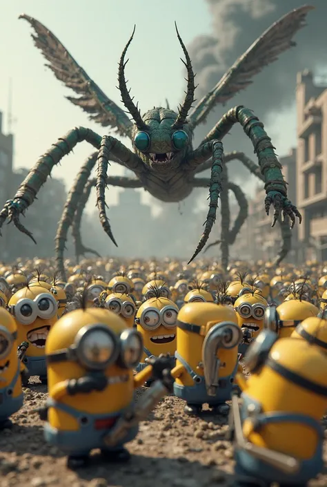 generate photo of ukrainian minion army attacking ukrainian mantis army