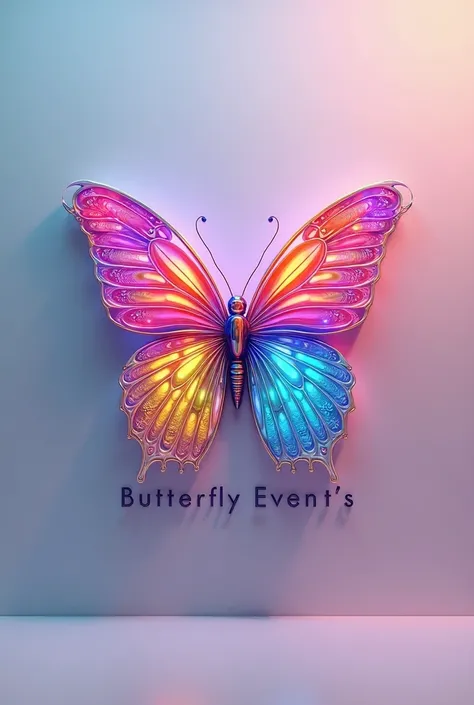 Logo 3d d'un papillon de couleur arc en ciel avec le mot Butterfly Event's