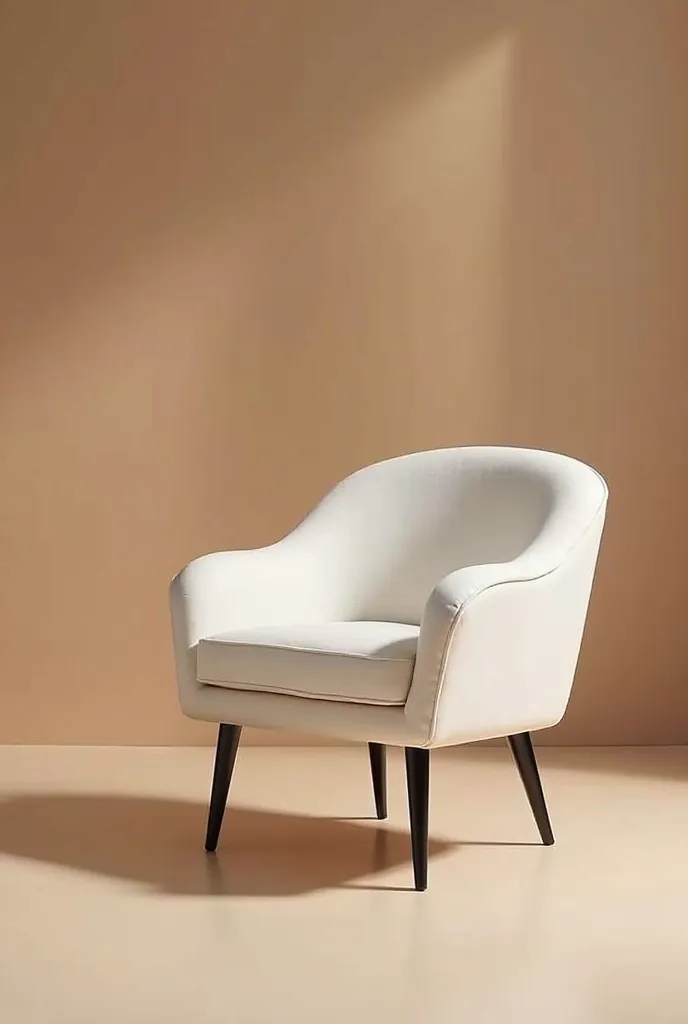 
velvety rounded white chair with thin black wooden legs
