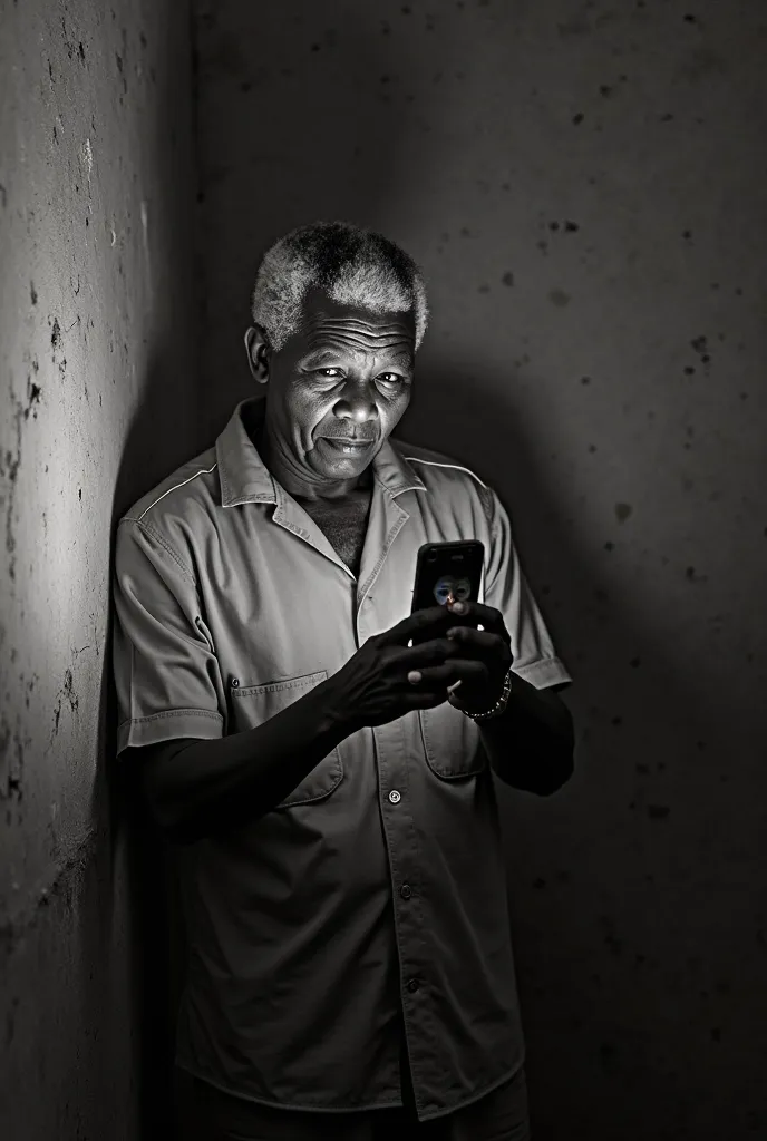 Nelson Mandela taking a selfie in jail