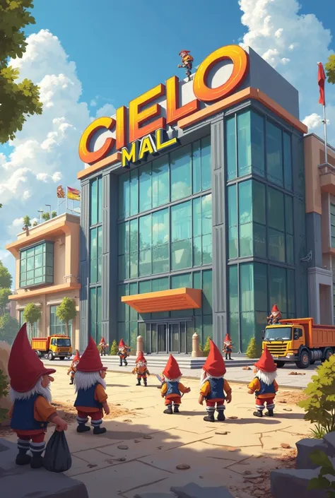 Here’s a detailed prompt in English to generate a video of dwarves building Cielo Mall:

"A group of energetic dwarves is working hard to construct Cielo Mall. The scene begins with an empty plot of land, and then the dwarves start bringing in materials us...