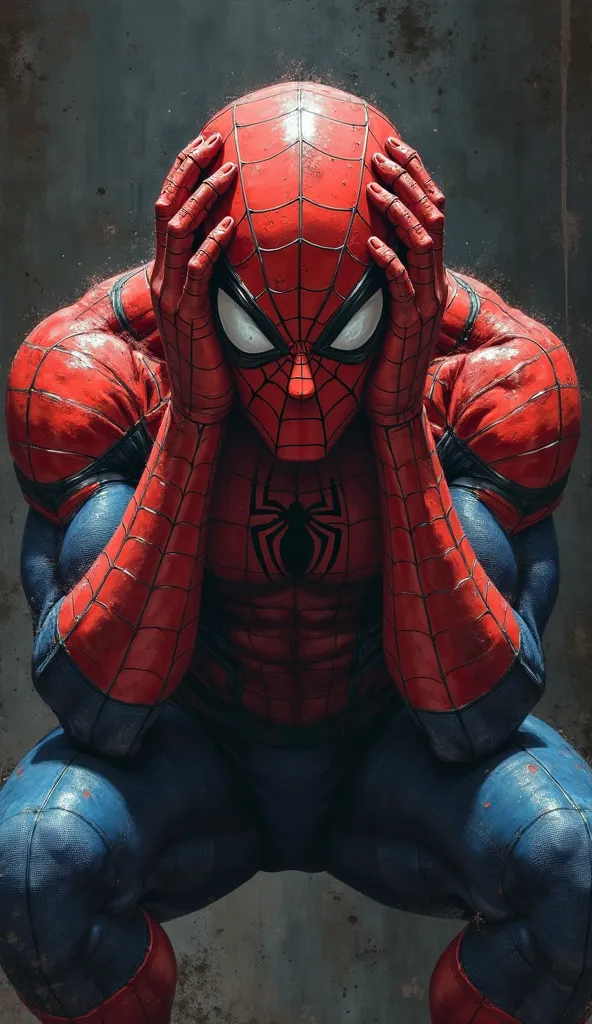 The scared Spider-Man with his hands on his head 