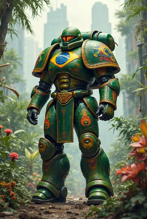 Space Marine (Warhammer) com as cores do Brasil.