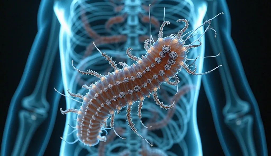 A high-tech medical scanner reveals internal damage caused by the parasites slithering inside.