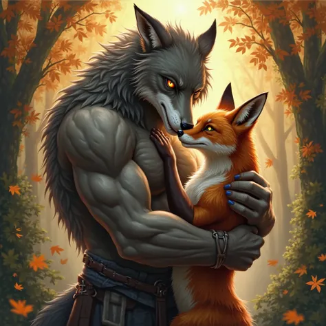 Max fall the werewolf hugs a beautiful fox