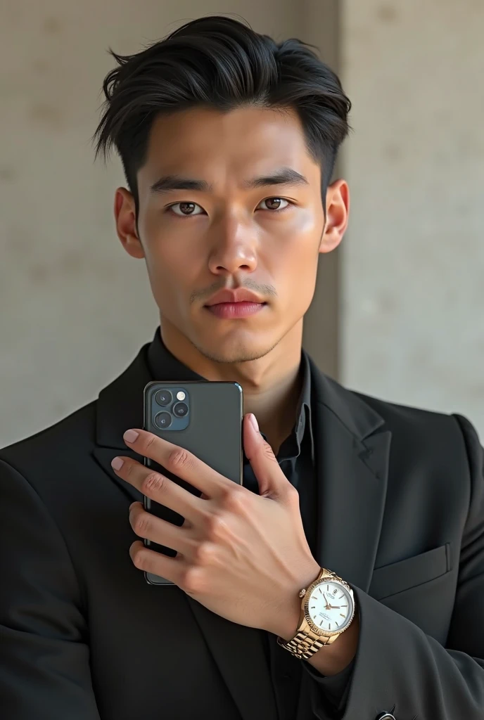 Releastic handsome boy age 23 yars old  with iphone 15 pro max and rolex watch releastic image