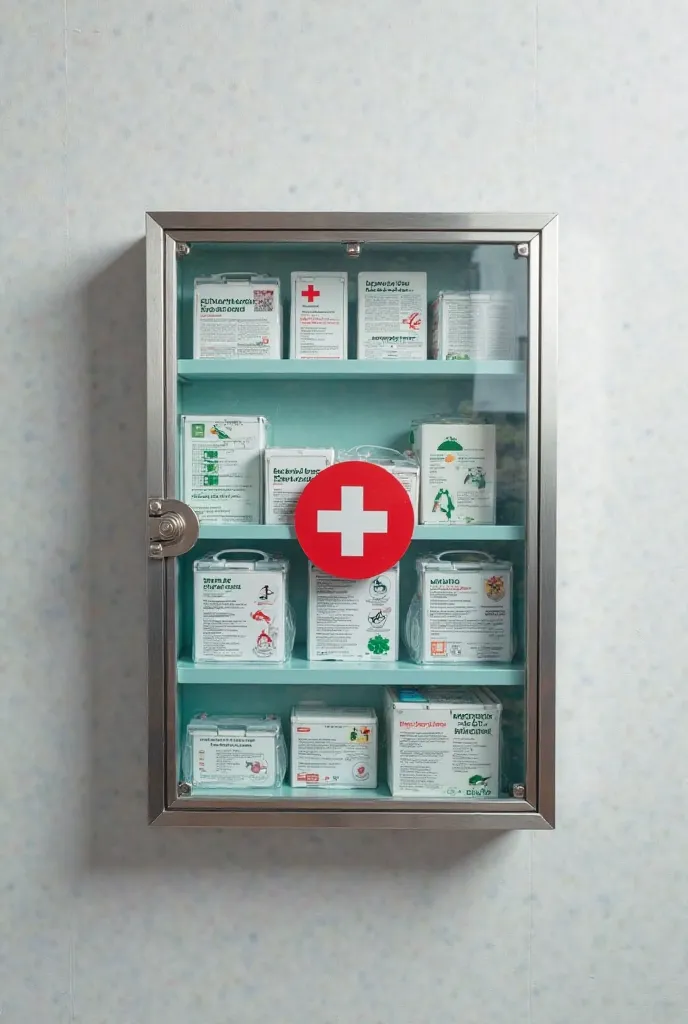 An expensive first aid box which is fixed on a wall