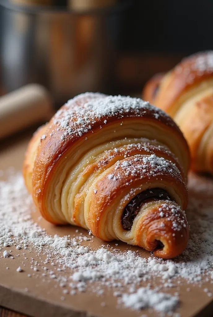 Preparing a triple chocolate croissant 