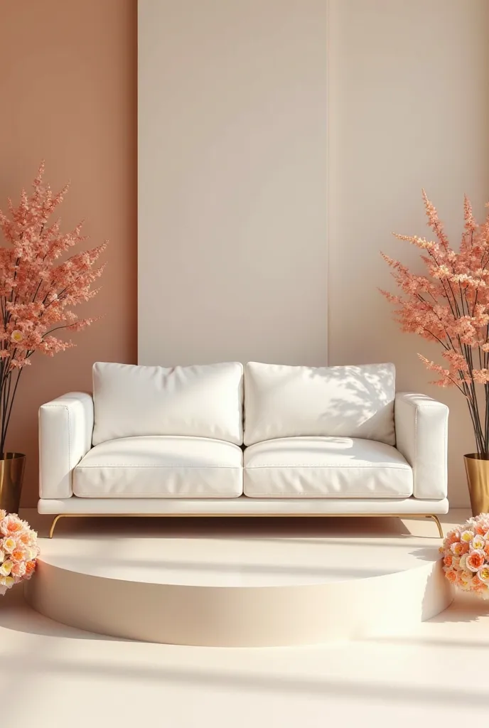 A white leather couch a stage living room and flower 