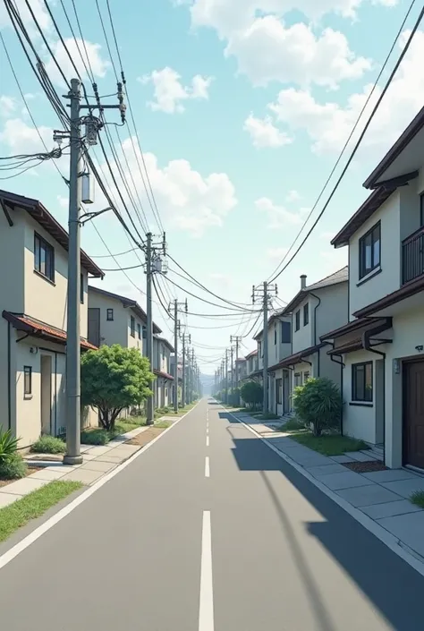 A quiet and quiet wide street without a lot of plants are concrete houses