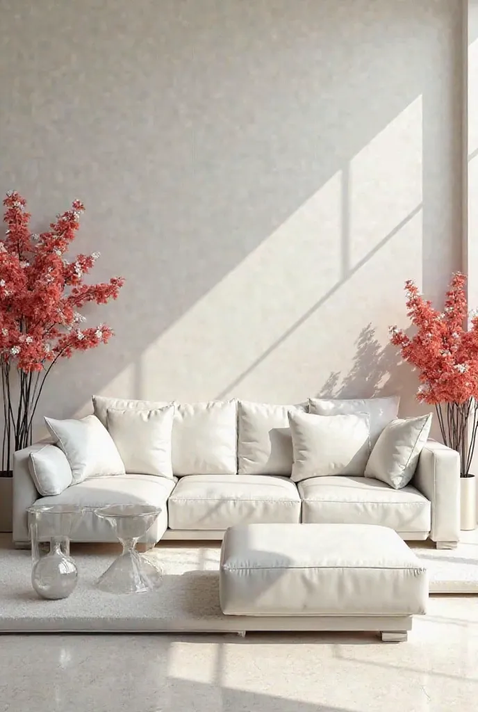 A white leather couch a stage living room big room  and flower red and white  sofa luxury lounge Chaise chair 