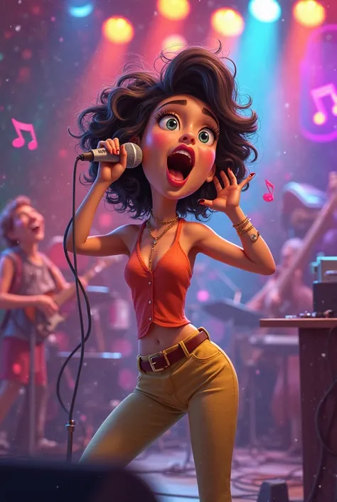 Image of a singer in a cartoon who is singing pretty