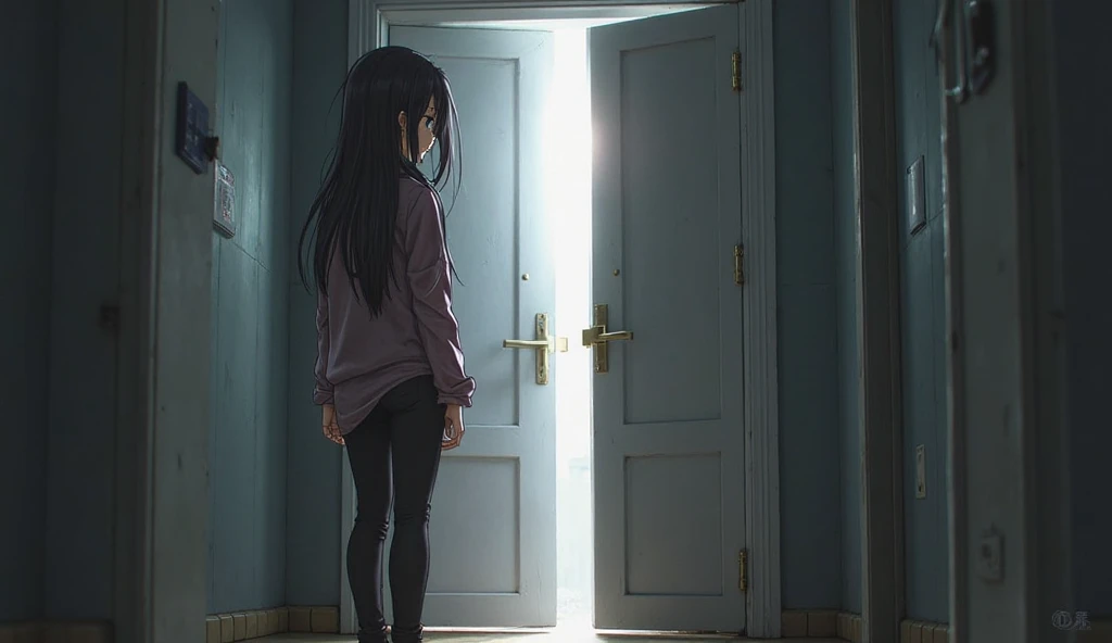 Ayame stands in the hallway outside the door. Her usual confident expression is slightly wavering. She takes a deep breath and then gently knocks. Her sweaty appearance suggests recent workouts and a stressful situation.  Opening the door, she offers you a...