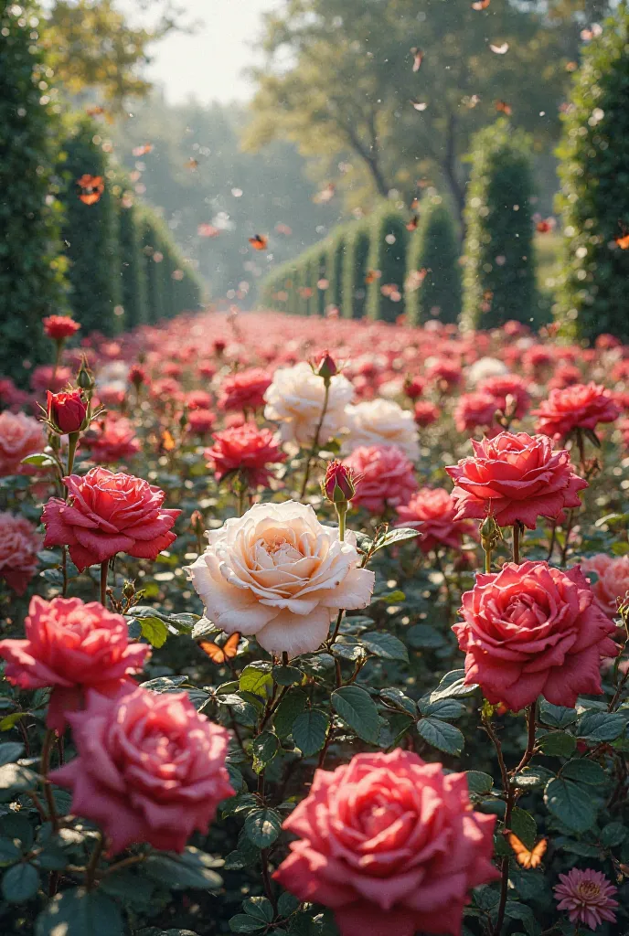 Rose garden with flowers