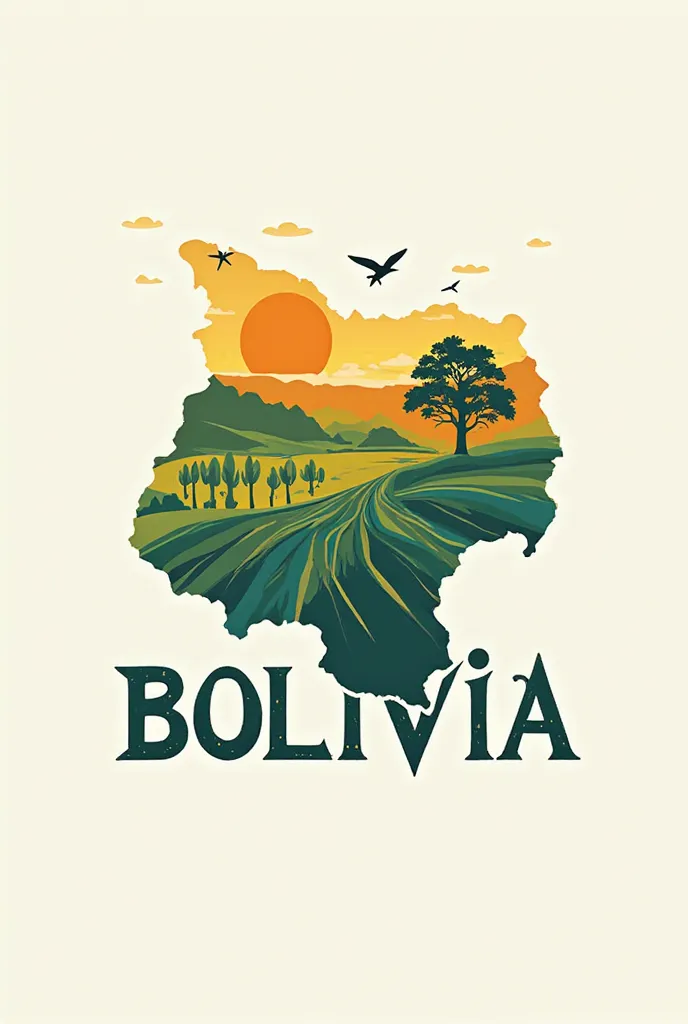 Generate a new and different logo for the country Bolivia that demonstrates the landscapes and animals of each department in Bolivia by changing the typography for letters or animals that represent Bolivia illustration