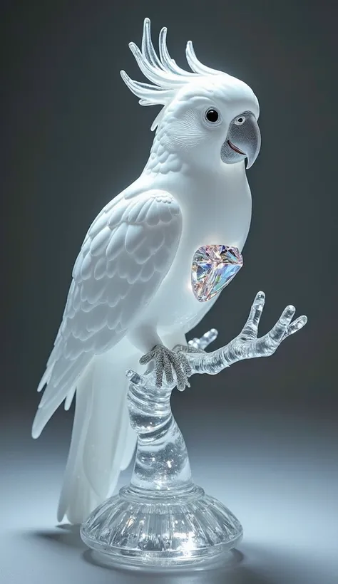 
White Parrot made of white glass diamond on branch