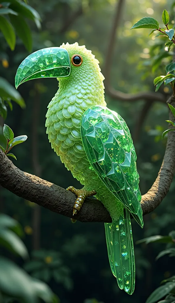 toucan made of green diamond on branch