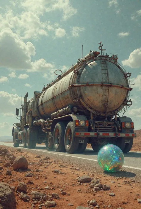 A tank truck with a hose attached to an opal on the road