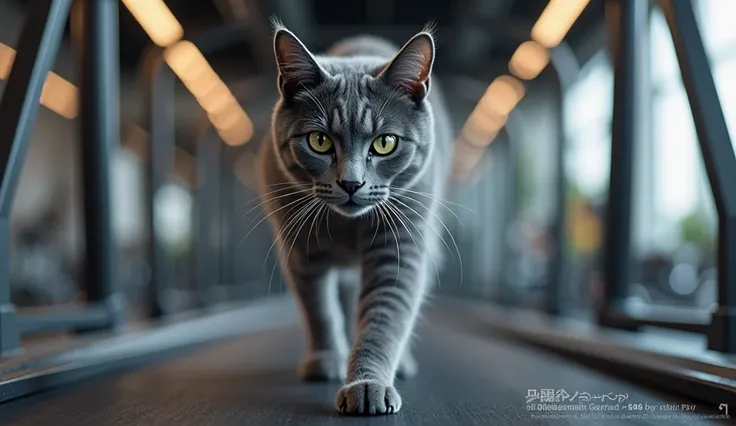 grey cat working out at the gym