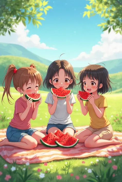 Girls eating watermelon