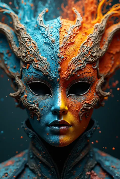 Make a carnival mask that covers the entire face based on the four elements, water, Earth, fire and air