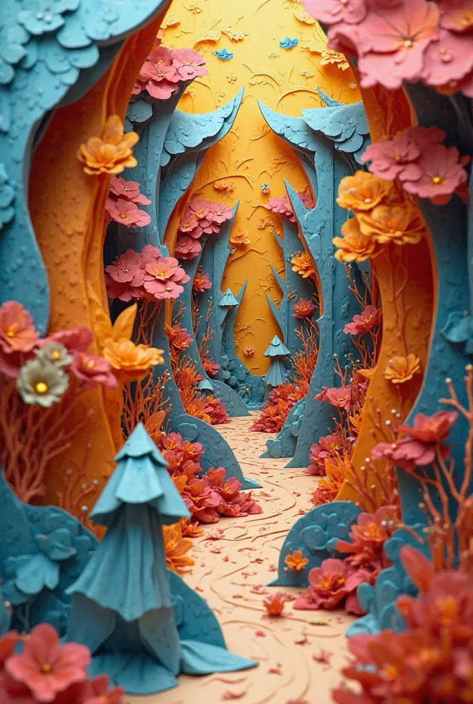 Three-dimensional paper mural 