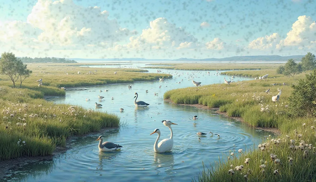 This coastal estuary showcases a delicate balance unique beauty and environmental significance through its rich birdlife salt marshes
