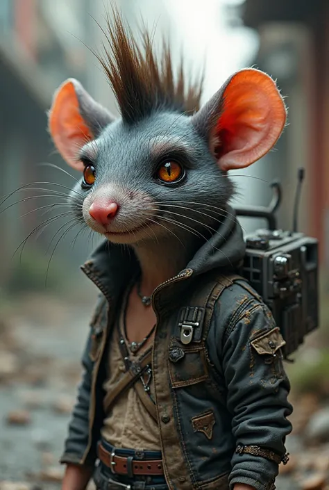 A smoking punk rat with a television camera on her shoulder