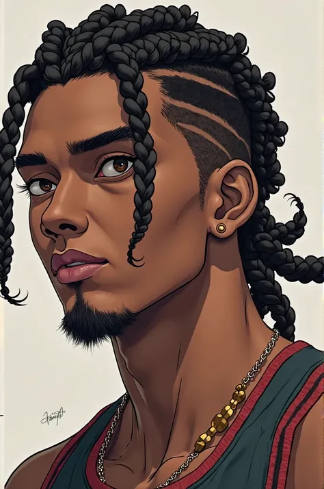 Man with African braids, From trunk up, anime style