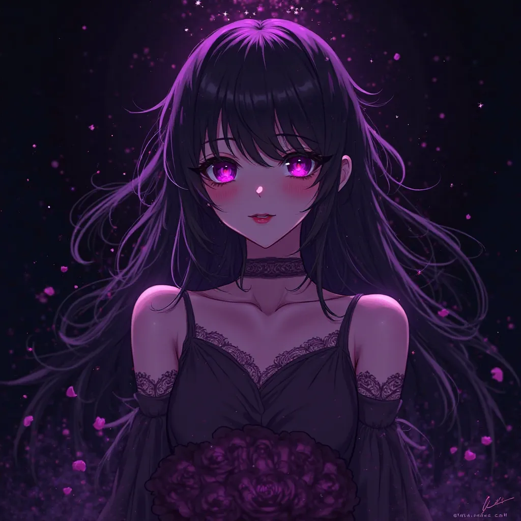 Generate me a cover of an online game voiceroom with  the name "YURI ROOM" ,black background and purple 