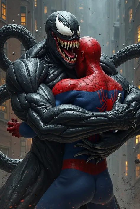 Venom giving Spider-Man a hug