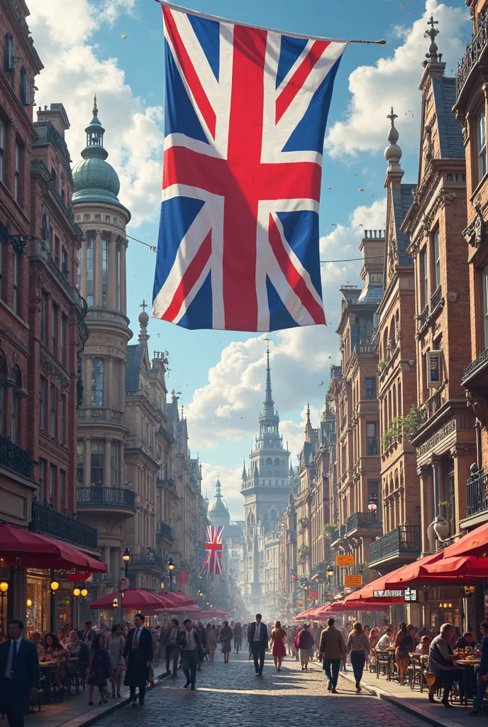 Create a city and the flag of the United Kingdom