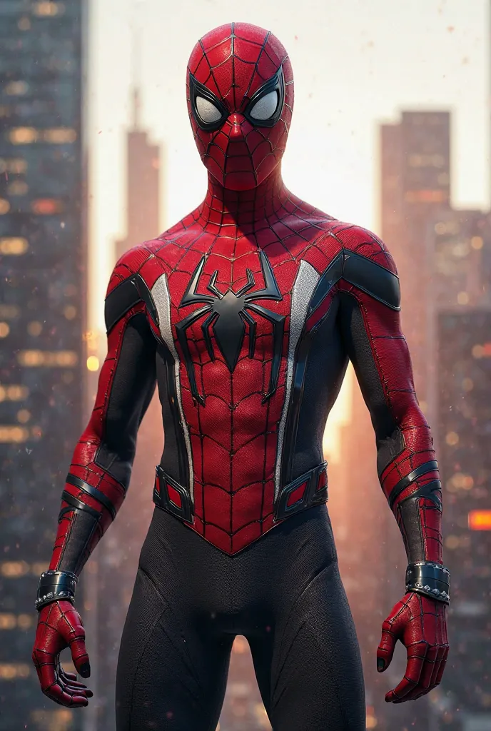 Create an image of Spider-Man with a costume in the colors of the Canadian flag 