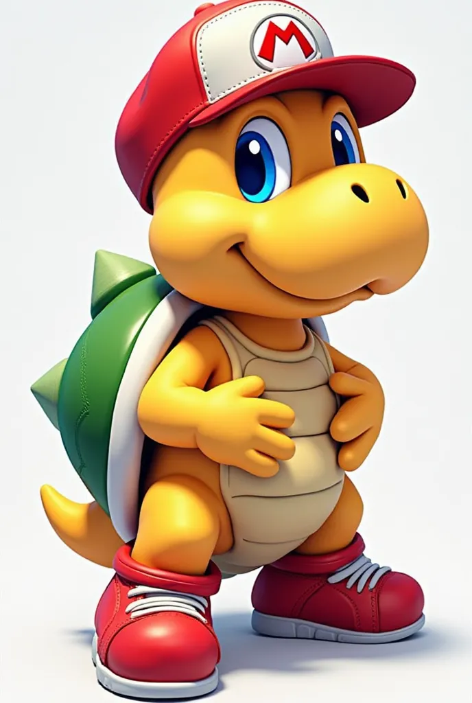 koopa troopa from super mario bros wearing a snapback and sports shoes in cartoon style video game art